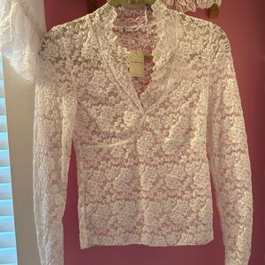 Intimately x FP All Day Lace Long Sleeve Top In Ivory Free People  💌 Small NWT